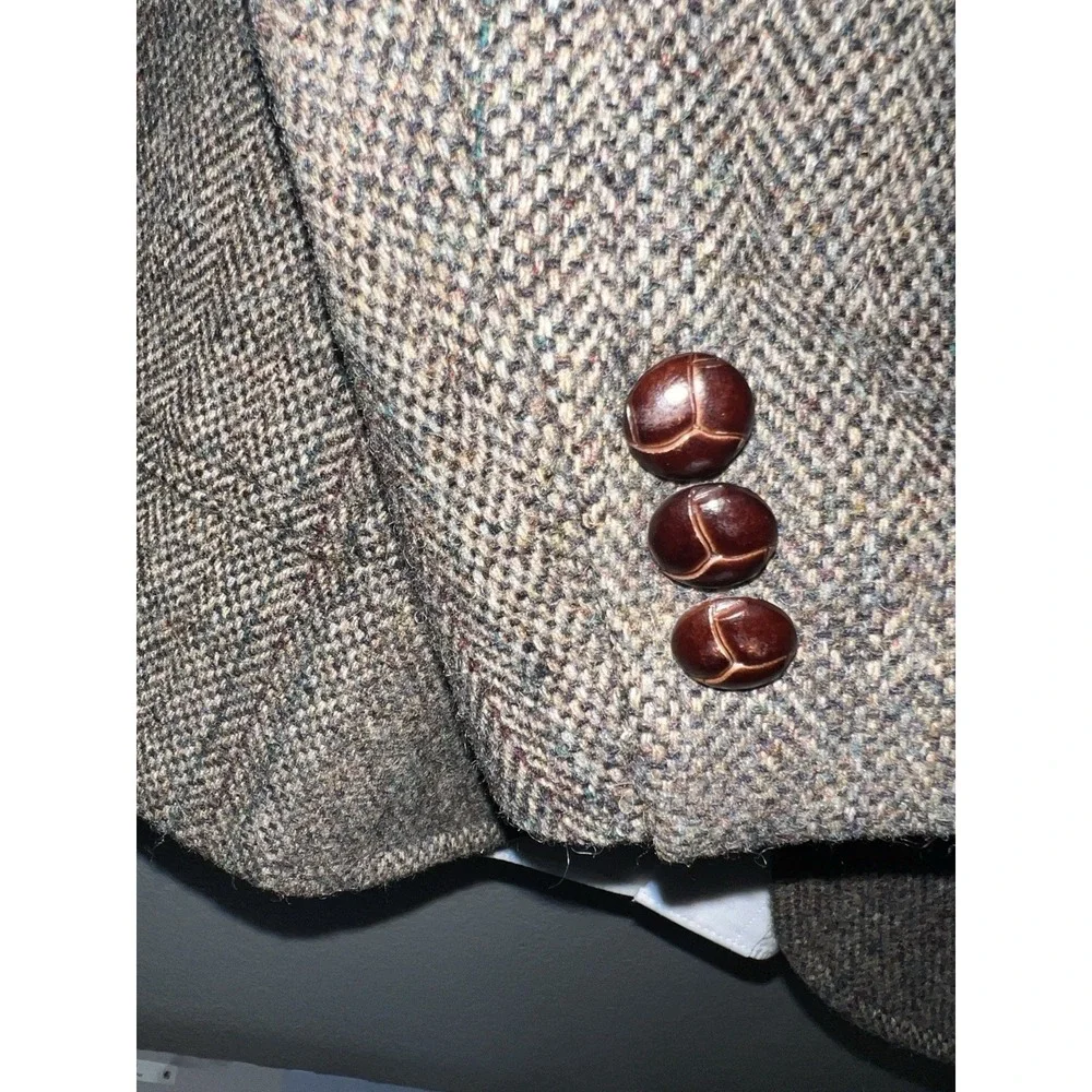 PENDELTON Blazer 44L Sport Coat Jacket Virgin Wool Brown Herringbone Elbow Patch